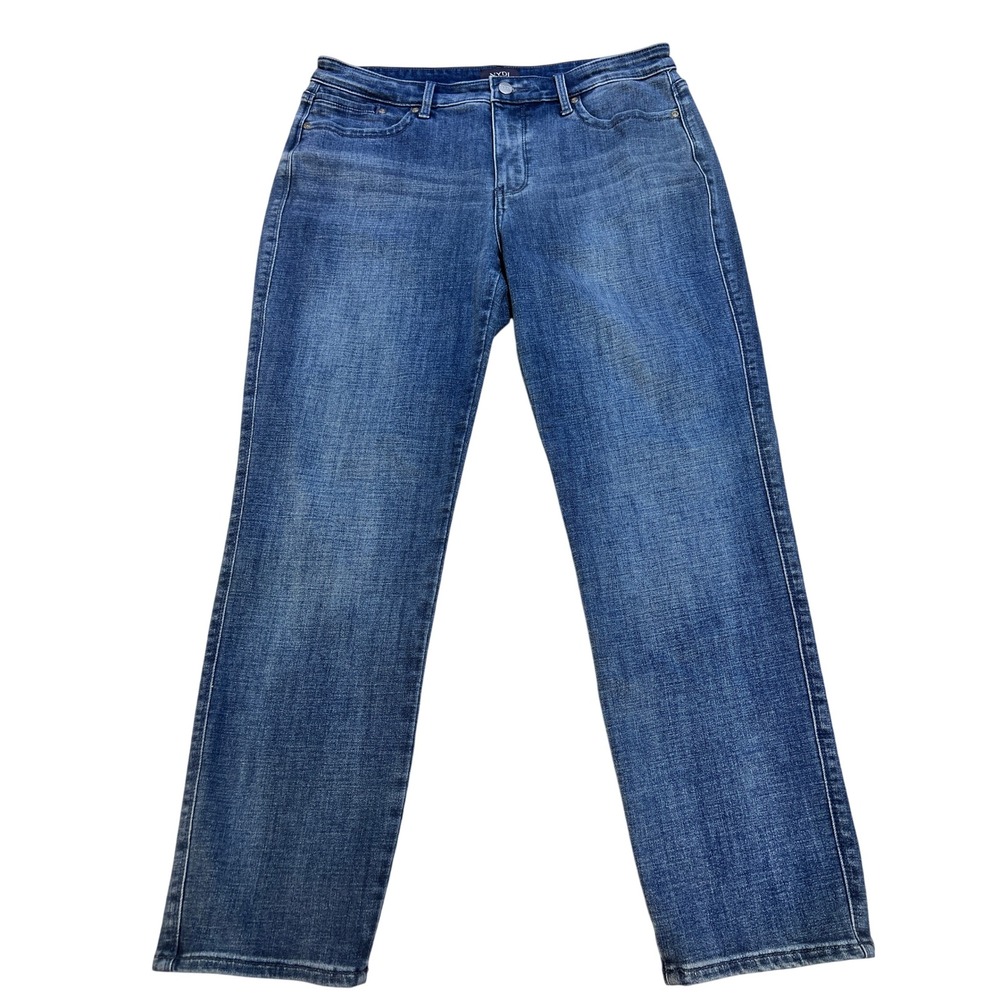 NYDJ Straight Leg Jeans Womens 8 Blue Excellent Lift Tuck Stretch Denim